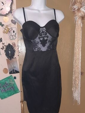Charlotte Russe Black Lace-Front Bodycon Slip Dress